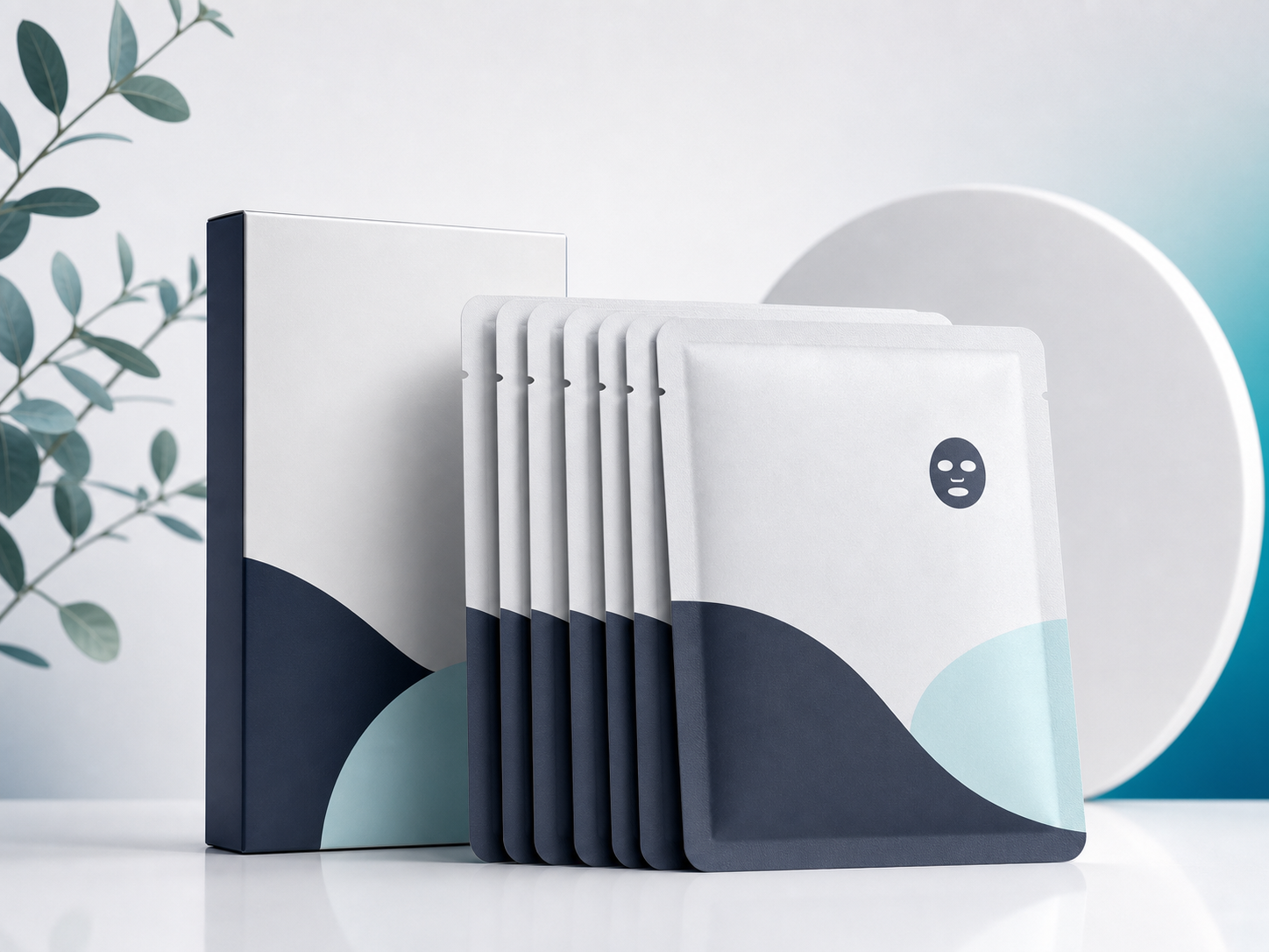 Unbranded sheet mask sachet set arranged as premium retail-ready packaging